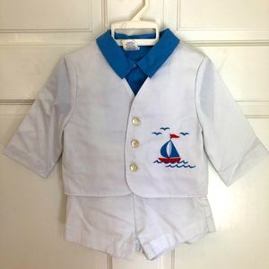 Vintage Boutique 3 Piece White Sailboat Suit 12m